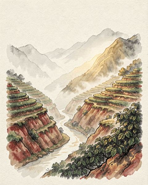 怒江乾熱河谷上的咖啡種植梯田
