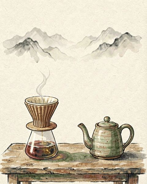 手沖咖啡：細口壺向濾杯注水